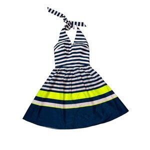 Ted Baker Sarera Candy Bar Stripe Print Navy Halterneck Dress Ted Size 1 US 4